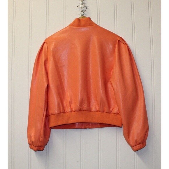 HOUSE OF HARLOW Bomber Jacket Living Coral Vegan Leather Size L Large - Picture 11 of 13